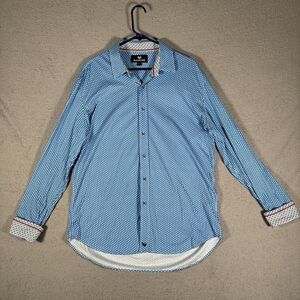ButterCloth Mens Button Down Shirt Size XL Blue White Geometric Flipcuff Preppy‎